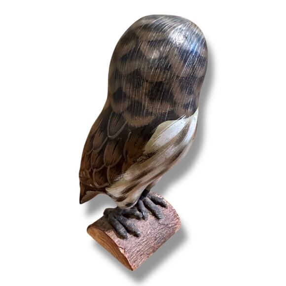 Vintage Hand Painted Owl on a Log - Picture 3 of 3
